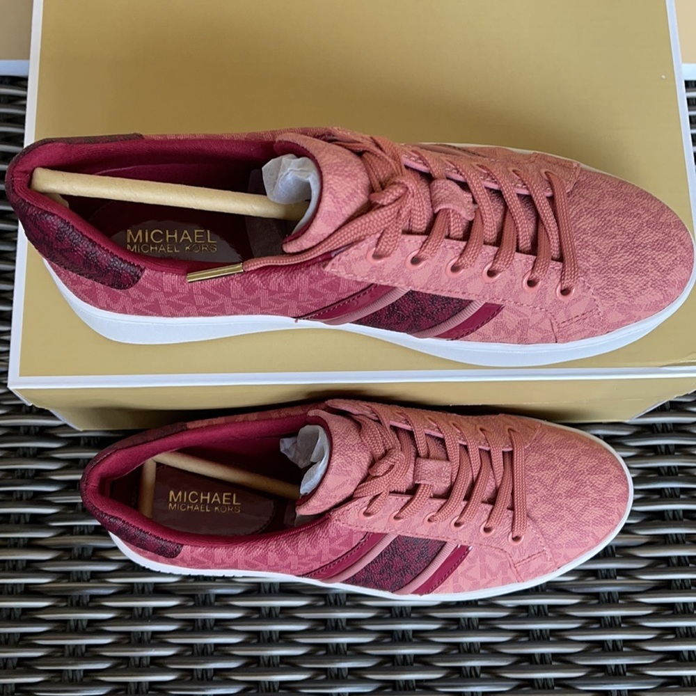 Michael Kors Poppy Stripe Lace Up MK Signature SM 49F1POFS2B Berry Multi WMNS - Picture 3 of 16